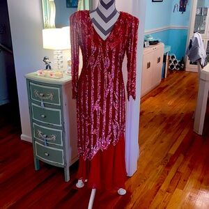 Red Sequined Tea-Length Dress!
